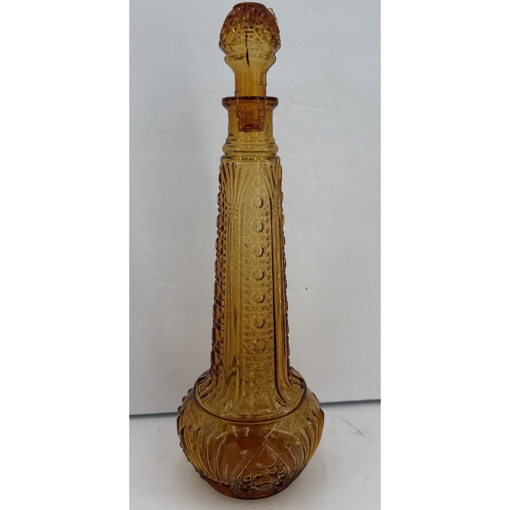 Vtg 60's Amber Rossini Empoli Glass Decanter Genie Bottle with Stopper MCM